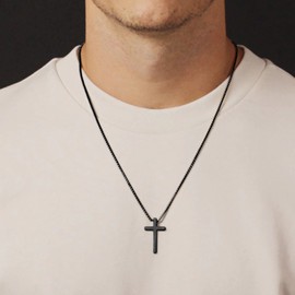 IEFSHINY Stainless Steel Black Cross Pendant Necklaces for Men - Medium Pendant Chain 18 Inch Black Religious Gifts for Men Women