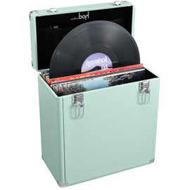 Hododou Vinyl Record Storage Box with Lock Record Organizer Storage for 32+ Single Records 12-inch Water Resistant Collapsible Storage Crate with Lid Handle Mesh Pouch for Valuable Album Collection