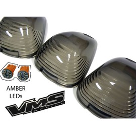 VMS Racing 5pc CAB ROOF Lights COVERS in SMOKE CRL 264142BKA with (AMBER LED) Compatible with FORD F250 F350 F450 F550 F650 Superduty Excursion (with 5 AMBER LED Bulbs) 1999-2016