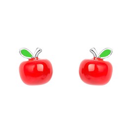 Cute Red Apple Mini Stud Earrings 925 Sterling Silver Fruit Cartilage Tiny Studs Piercing Sleeper Enamel Earring Dainty Hypoallergenic Jewelry Birthday Gifts for Women Teen Girls Daughter