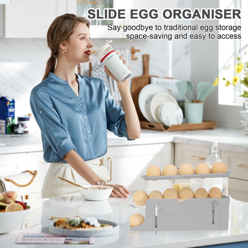 Egg Storage Fridge Holds 17 Pieces, Automatic Rolling Fridge Egg
