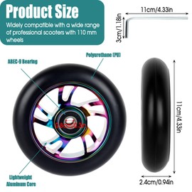 2 PCS 110mm Stunt Scooter Replacement Wheels, Neo Scooter Spare Wheels with ABEC-9 Bearings, Hardness 88A Stunt Scooter Wheels Pair for Most Stunt Scooters and Kick Scooters