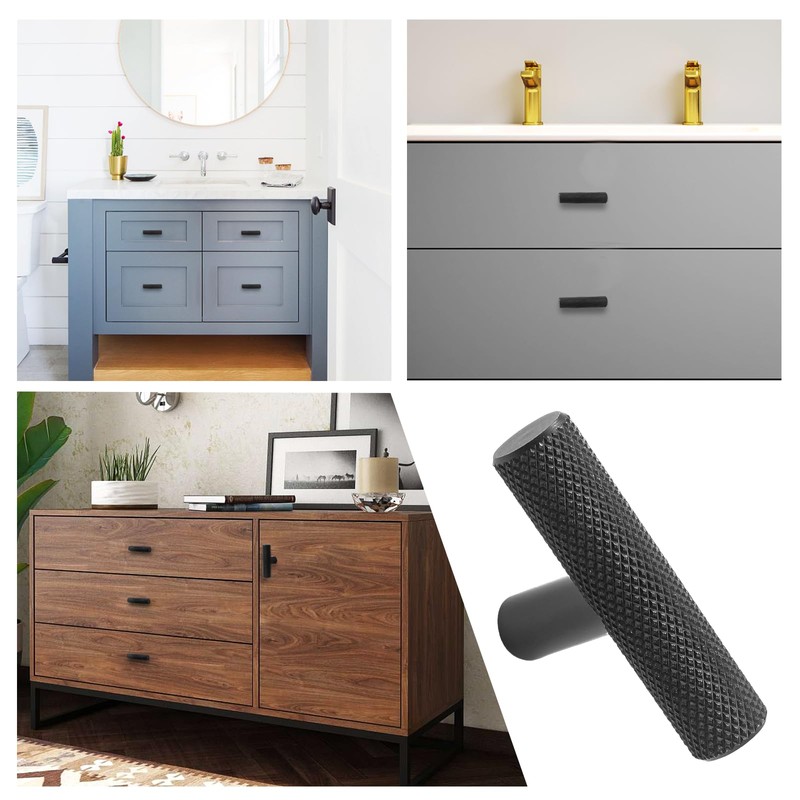 Cjueiom 6 Pack Matt Black Cupboard Knobs 50mm Length T