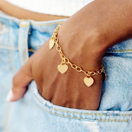 Karma NH10477117 Women's Bracelet Heart Stainless Steel Silver or Gold Charm Bracelet Elegant Jewellery with Lobster Clasp Timeless Design Stainless Steel Bracelet, 16 cm, Stainless Steel, No Gemstone