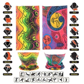 Cutewing Boho Bandanas Face Mask Multi Headwear Magic Scarf Neck Gaiter Balaclava Seamless Hiking Yoga Headband Elastic Face Cover UV Resistance with 10PCS
