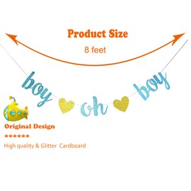 Starsgarden Boy oh Boy Banner Blue Glitter A Litter Prince Baby Shower Gender Reveal Pregnant AF Baby 1st 2nd Birthday Party Decorations Party Supplies(Blue Boy)