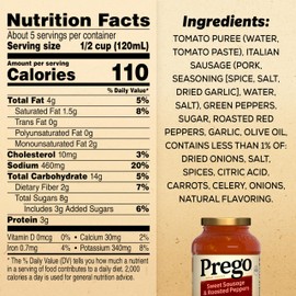 Prego Sweet Sausage and Roasted Peppers Pasta Sauce, 23.5 oz Jar
