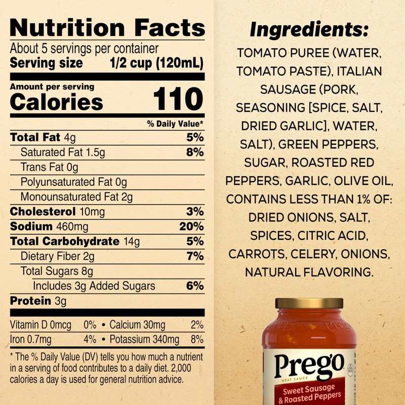 Prego Sweet Sausage and Roasted Peppers Pasta Sauce, 23.5 oz