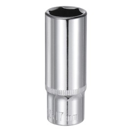 sourcing map 6-Point Socket 3/8" Drive 17mm Deep 2.44" Length 45# Steel Metric Square Drive Sockets Polishing Chromed Sockets for Car Repair Mechanical Maintenance Home Use