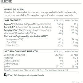 Eliksir de OXOMIO – Colágeno Marino Hidrolizado Francés Peptan® | Eco-Refill de 20 porciones Fortalece y regenera la piel a nivel celular | Con Nutrientes Orgánicos Fermentados + Manganeso | Sin Gluten • Antioxidante • Clean Label