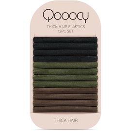 Qooocy 8MM No-Slip Women Hair Ties for Thick & Curly Hair, 12 Pcs, Dark