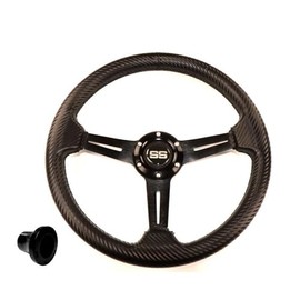 Huskey Rally Golf Cart Steering Wheel Fits Club Car Precedent 2004-Up,Tempo/Onward G&E Models,13 Inch Diameter & UV Coated PVC Material W/Carbon Fiber Pattern,Including a 5/6 Hole Black Adapter