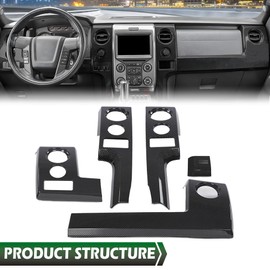 LQI Center Console Dashboard Panel Cover Trim Bezel, Compatible with Ford F150 2009-2014, Black Carbon Fiber