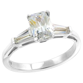 Sterling Silver CZ Tapered Baguette 3-Stone Radiant Cut Engagement Ring for Women 1 ct, Size 8.5