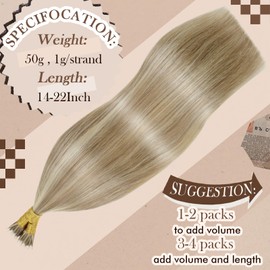 Hetto Blonde Nano Beads Hair Extensions Real Human Hair Nano Ring Hair Extensions Real Hair Nano Extensions Human Hair #17/23 Golden Blonde Mix Caramel Blonde Straight 18Inch 50g