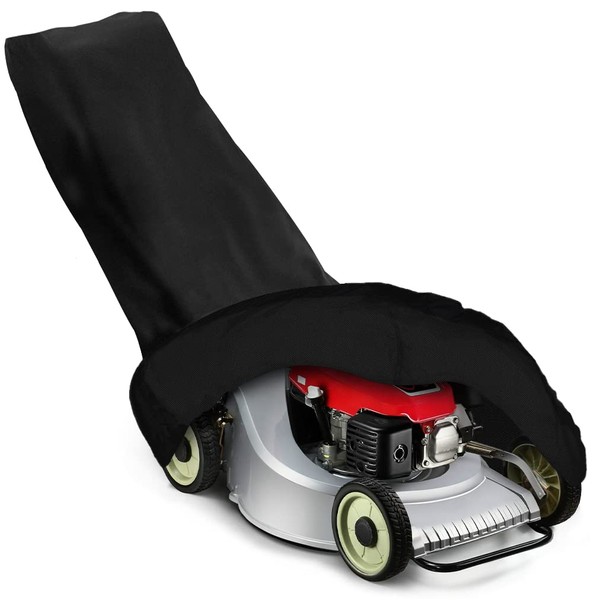 Dokon Lawn Mower Cover with Adjustable Hem Cord, Waterproof, Windproof, Anti-UV, Heavy Duty Rip Proof 600D Oxford Fabric Walk Behind Lawnmower Cover (191 x 110 x 67cm) - Black