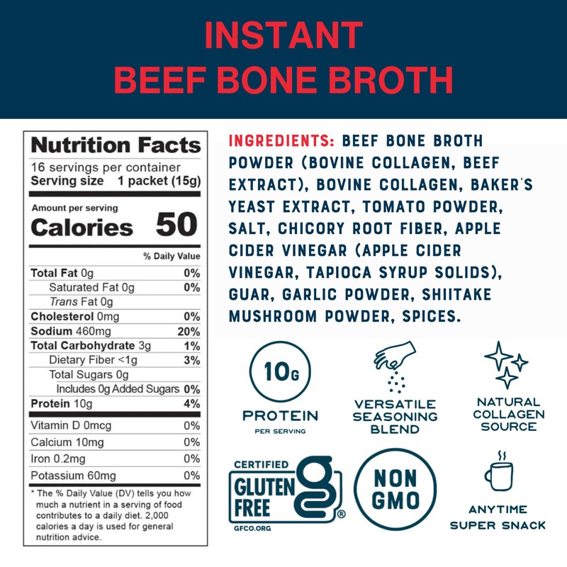 Bare Bones Beef Bone Broth Instant Powdered Mix Packets |