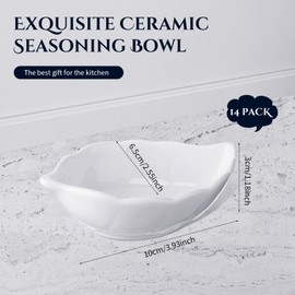 Eccliy 14 Pack Ceramic Soy Dipping Sauce Dish Leaf Shape Bowls Cute Dipping Sauce Cups White Dipping Bowls Small Mini Leaf Dish for Charcuterie Condiments Appetizer BBQ Sushi Serving Plates Soy Sauce