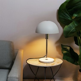 Lightbox Mushroom Table Lamp, 36 cm Height, Home Office Desk Lamp with Rocker Switch & Travertine Stone Base, Bedside Lamp, Office Accessories, Metal in Black Silver