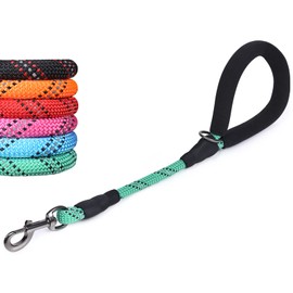VIVAGLORY Short Dog Lead with Comfortable Padded Handle, 46cm Durable Rope Short Walking & Training Leashes for Dogs with Highly Reflective Threads for Medium & Large Dog, Green