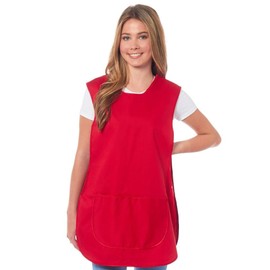 ER Direct Womens Home Work School Kitchen Catering Cleaning Bar Plus Size Plain Printed Coloured Front Large Pocket Side Button Fastening Tabard Apron (Red/Red, XL)