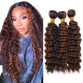 P1B30 Human Hair Bundles Highlight Brown Deep Wave Bundles Black Mixed With Brown Bundles 8a Brazilian Remy Highlight Double Weft Hair Extensions 24 26 28 Inch for Women