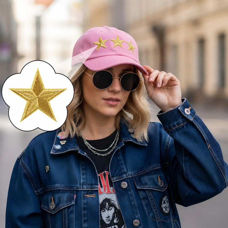 30Pcs Gold Star Iron on Patch, 3 Sizes Gold Embroidered