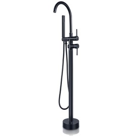 TENIGXT Floor Mount Bathtub Faucet，Matte Black，Freestanding Tub Faucet ，High Flow Dual Function 360 Degree Rotating Tube and Handheld Water Outlet
