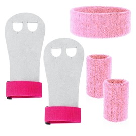 AYNKH Gymnastics Grips with Wristbands Sweatband, 5PCS Palm Protection and Wrist Support Set for Girls Youth Kids, Sports Workout Exercise Accessories Equipment Pink (M)