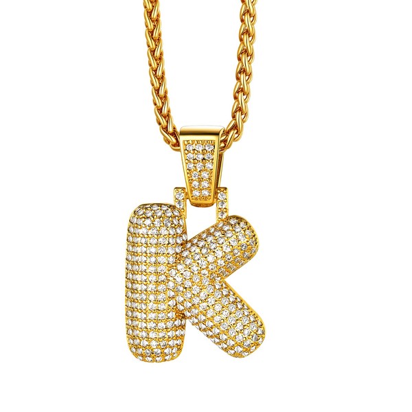 Richsteel Necklace k Letter Golden Bubble Initial Chain Cubic Zirconia