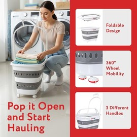 dbest products - Cesta Plegable para Ropa Sucia con Ruedas, Cesta Plegable Multiusos, Color Blanco