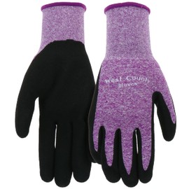 West County Gardener Unisex Tactile Glove, Eco Friendly Seamless Knit Shell with Sandy Nitrile Palm, Touchscreen Capable, Water Resistant, Superior Grip, Medium, Purple (WG32001B-M)