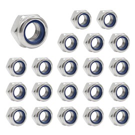 Ainkou 20pcs M6 Nyloc Steel Nuts, Nylon Locknuts for Fastener, Nylon Inserted Hex Lock Nuts, Silver 304 Stainless Steel Self Locking Nuts for Bolts