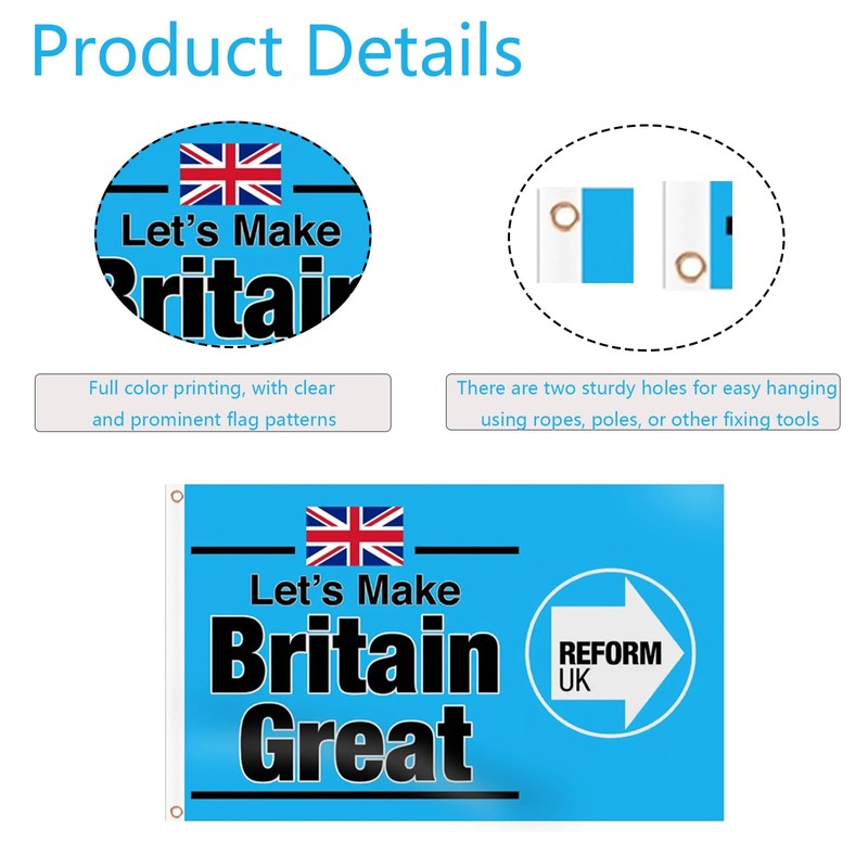 1PCS Reform Uk Flag,Reform Flag, Blue Background Vivid Big Letter