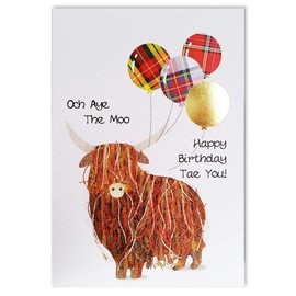 Embroidered Originals Och Aye The Moo Highland Cow Scottish Birthday Card