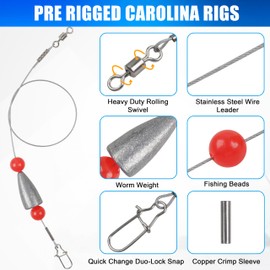 Carolina Rigs for Bass Fishing,5/10pcs Pre Rigged Carolina Ready Rigs Steel Fishing Leaders with Bullet Fishing Weights Beads Free Rig Saltwater Bottom Fishing Rig Kit 3/8oz 1/2oz 3/4oz