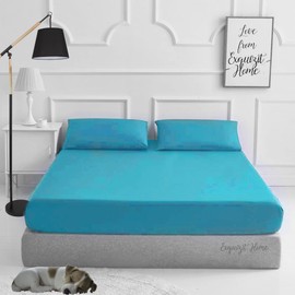 Fitted Bed Sheet With Matching FREE 2 X PILLOW CASE Plain Dyed Poly Cotton Percale Easy Care Bed Sheet Teal Double