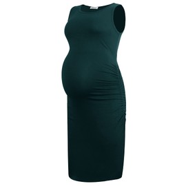 Smallshow Women's Sleeveless Maternity Dress Ruched Pregnancy Clothes Medium Deep Green