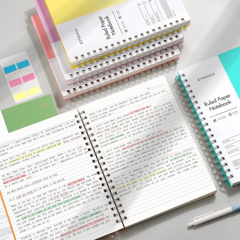 EMSHOI A5 Notebook Lined 300 Pages/150 Sheets, Wirebound Spiral Notepad,
