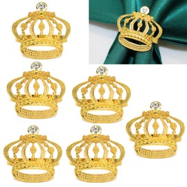 Lelehome Set of 6 Gold Tiara Crown Napkin Rings Rhinestone Wedding Bridal Shower Birthday Party Anniversary Dinner Table Settings Classic Home Decoration