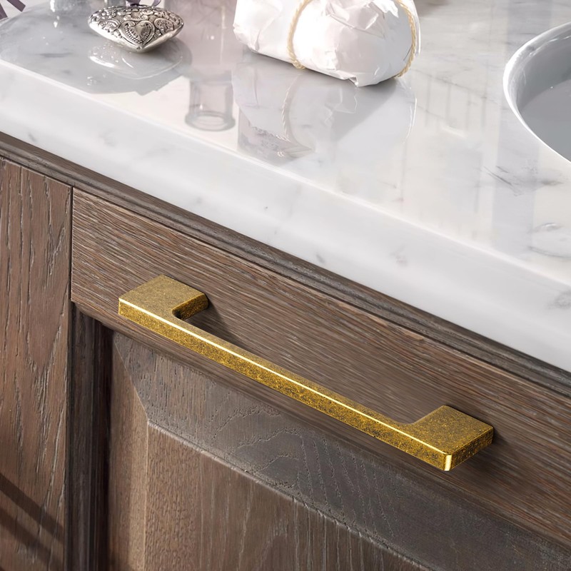 TUNNY 5 Pack Classic Cabinet Handles-10.08"/256mm Screw Spacing Antique Brass