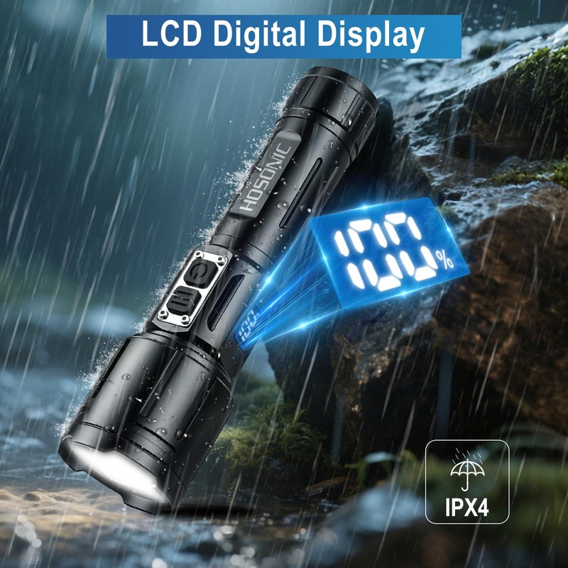 HOSONIC Flashlights High Lumens Rechargeable, LED Super Bright Flashlight, Linternas