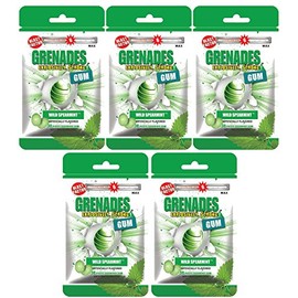 Grenades Explosively Strong Mint Sugar-Free Gum - Intense, Long Lasting Flavor and Breath Freshening - Pack of 5 (Wild Spearmint) (150 Pieces)
