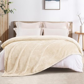 Whale Flotilla Fleece Double Size Blanket for Bed 150x200 CM, Super Plush and Soft 300GSM Blankets for All Season, Fluffy and Lightweight, Light Champagne