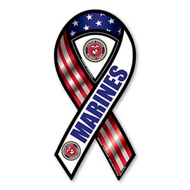 Marines Red, White, and Blue 2-in-1 Ribbon Magnet by Magnet America Is 8" x 3.875" Made for Vehicles and Refrigerators