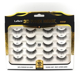 Laflare Premium Silk Lashes 3D Faux Mink Eyelashes Multipack, Light, Natural Looking, Professional Easy to Apply Eyelashes in a Knitted Style 10 Pairs Jumbo Pack (A11X10P)