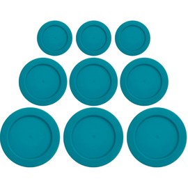 Klare Ware 1, 2 & 4 Cup Replacement Lids/Covers for Pyrex, Anchor Hocking & KlareWare Storage Bowls *Lids Only - Glass Container Not Included* (9 Pack *Three of Each Size*, Turquoise)