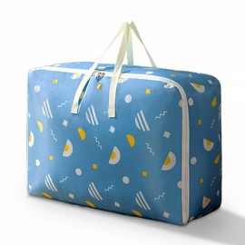 Storage Boxes With Lids，Packing Boxes Heavy Duty Oxford Organizer Bags Duvet Storage Bag 84L laundry bags Large Capacity for moving Waterproof and Dust-proof Foldable（Blue）