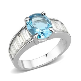 Yourjewellerybox Ladies blue topaz ring silver cz emerald cuts stainless steel designer Size J 3779
