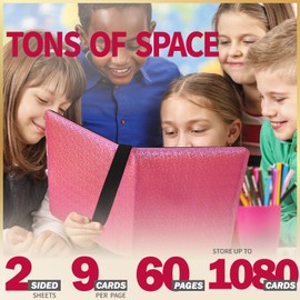 Dosanlues 9 Pocket Card Binder - 1080 Double Sided Pocket PU Premium Zip Trading Card Binder Collectible Card Albums for MTG, TCG, Sports Cards, Game Cards - Bling Pink
